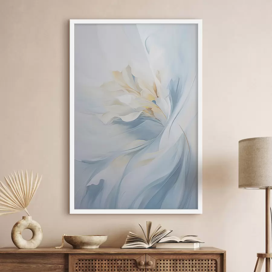 carta da parati Petali astratti delicati e traslucidi che volteggiano verso l'interno con luci soffuse e una texture pittorica. nr. f47436