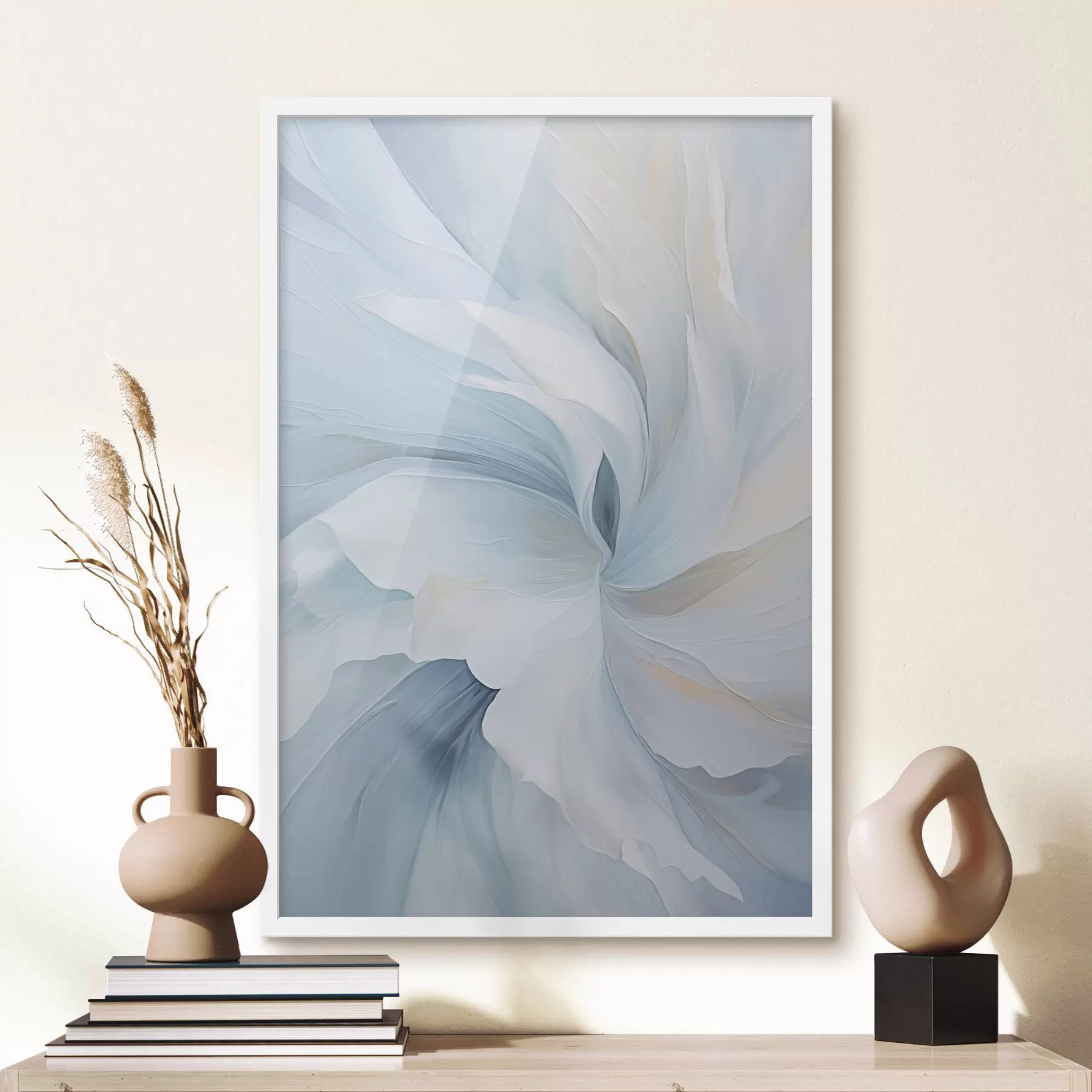 carta da parati Petali astratti delicati e traslucidi che volteggiano verso l'interno con luci soffuse e una texture pittorica. nr. f47437