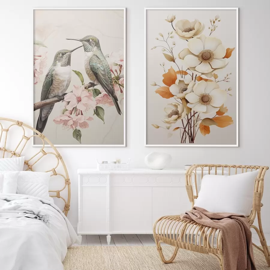 carta da parati Fiori e uccelli sui rami nr. d00560