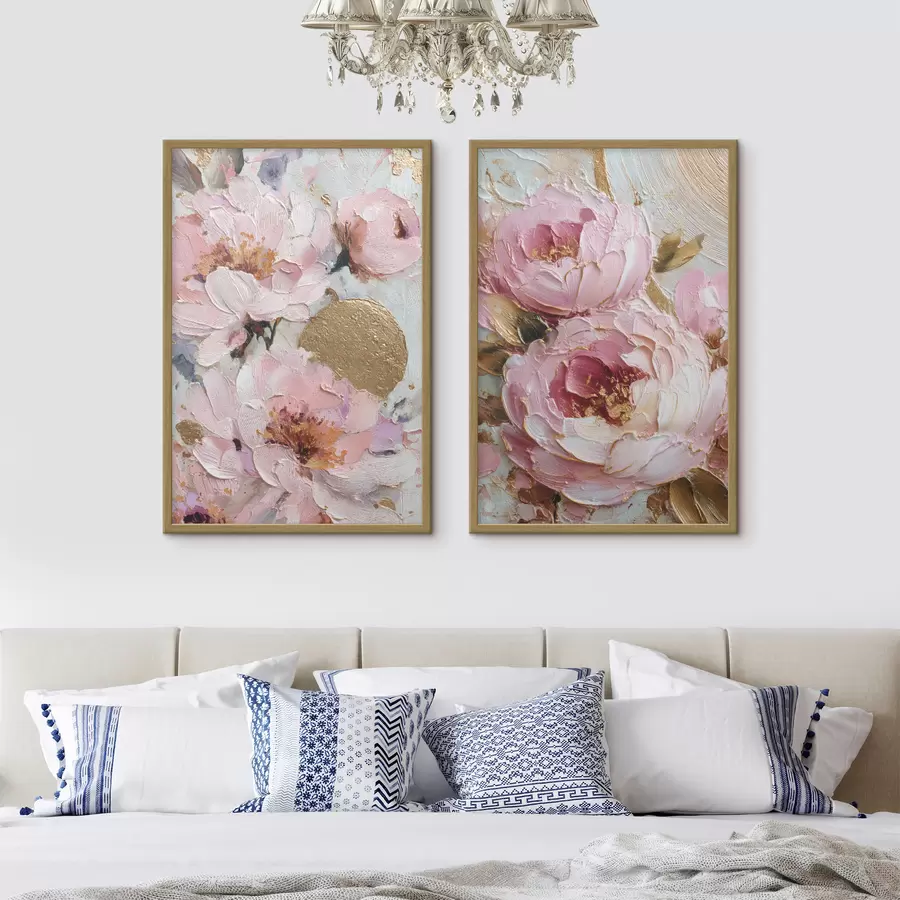 carta da parati Pittura volumetrica ad impasto con peonie rosa e dettagli materici nr. d00573