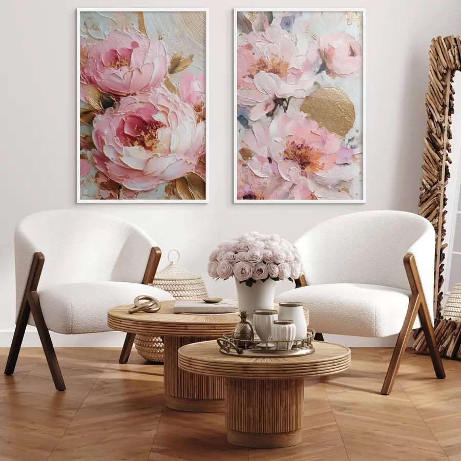 carta da parati Pittura volumetrica ad impasto con peonie rosa e dettagli materici nr. d00573