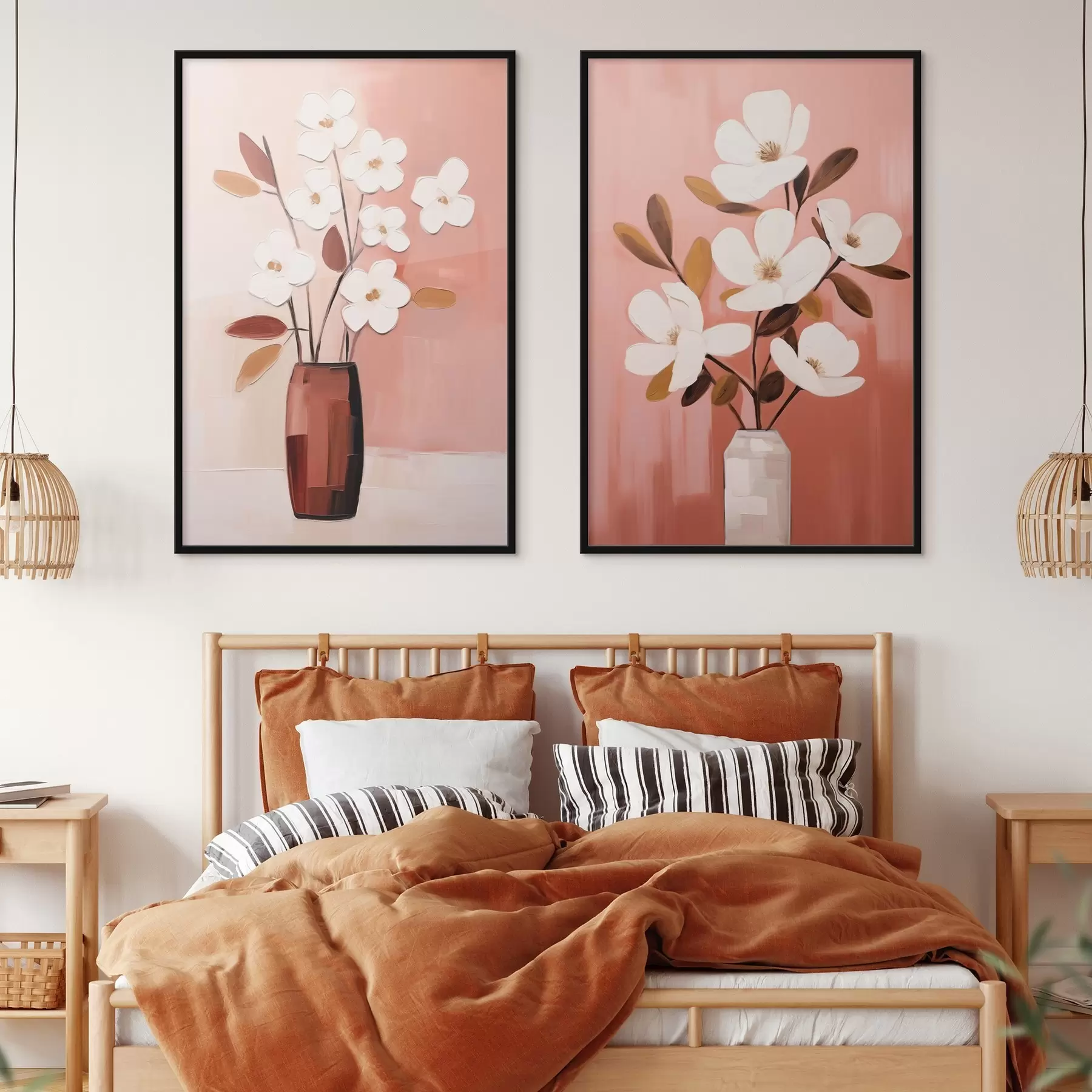 carta da parati Composizione con vasi a contrasto e fiori bianchi strutturati nr. d00575