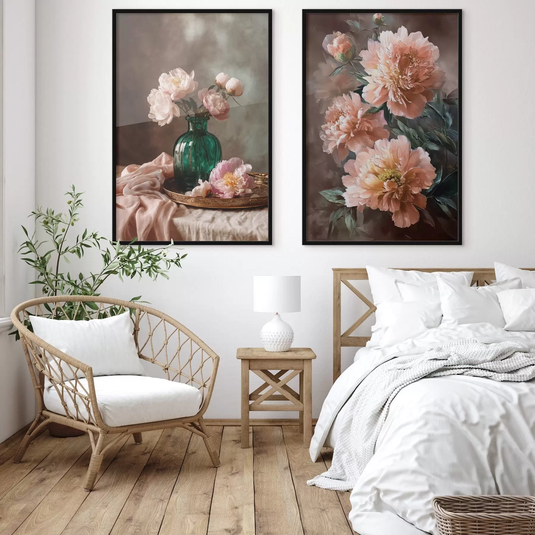 carta da parati Composizione abbinata con peonie rosa in vaso e su tela nr. d00578