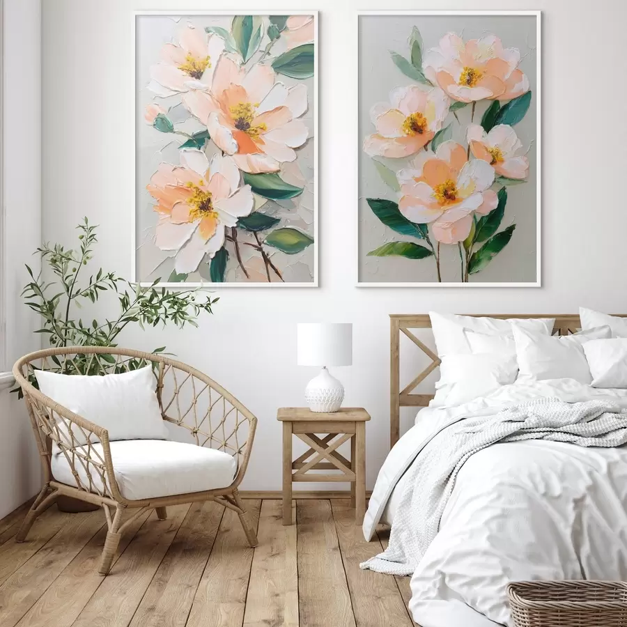 carta da parati Dipinto in stile Impasto che combina un grande bouquet e singoli fiori nr. d00579