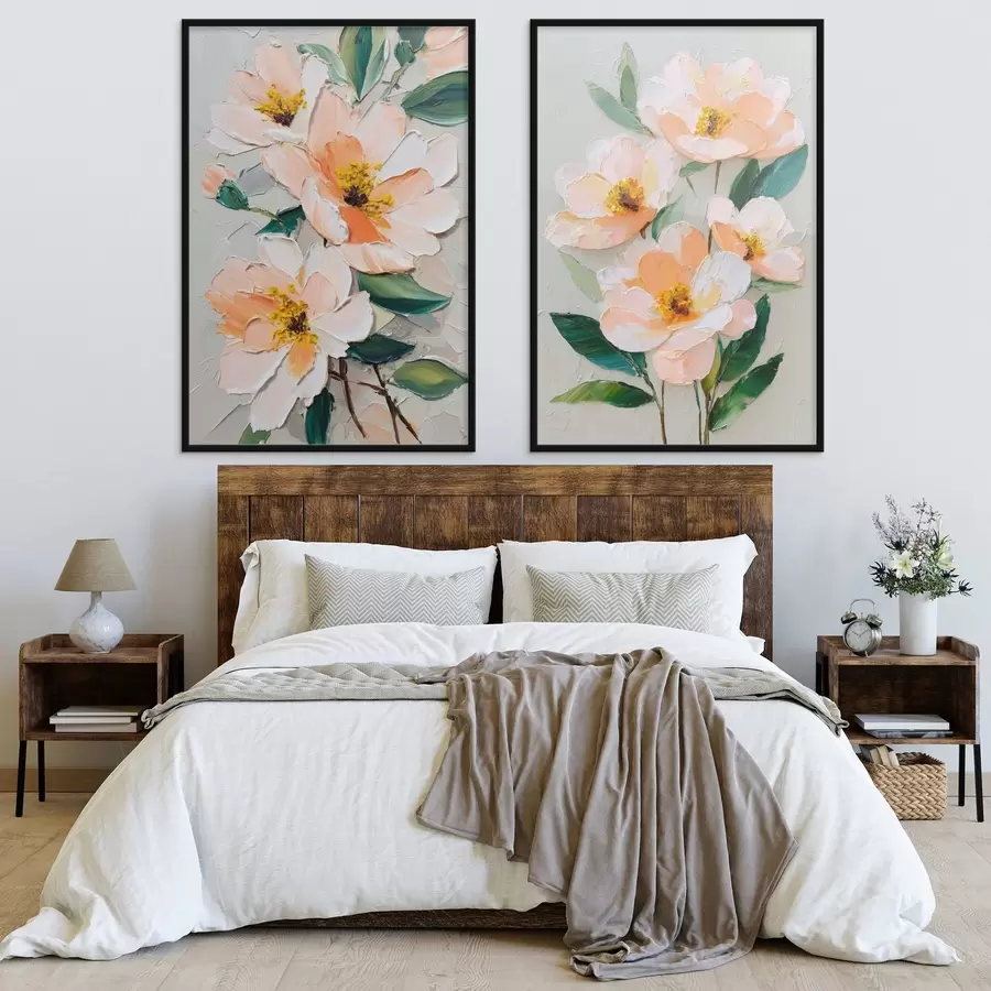 carta da parati Dipinto in stile Impasto che combina un grande bouquet e singoli fiori nr. d00579