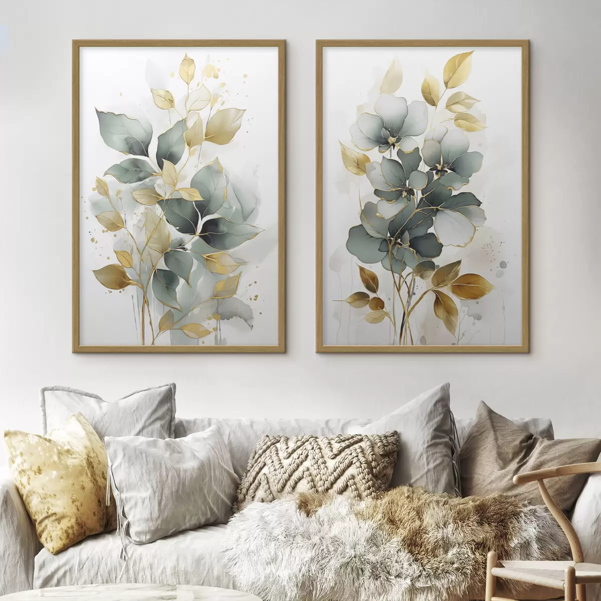 Poster Fiori e foglie dorate d00610