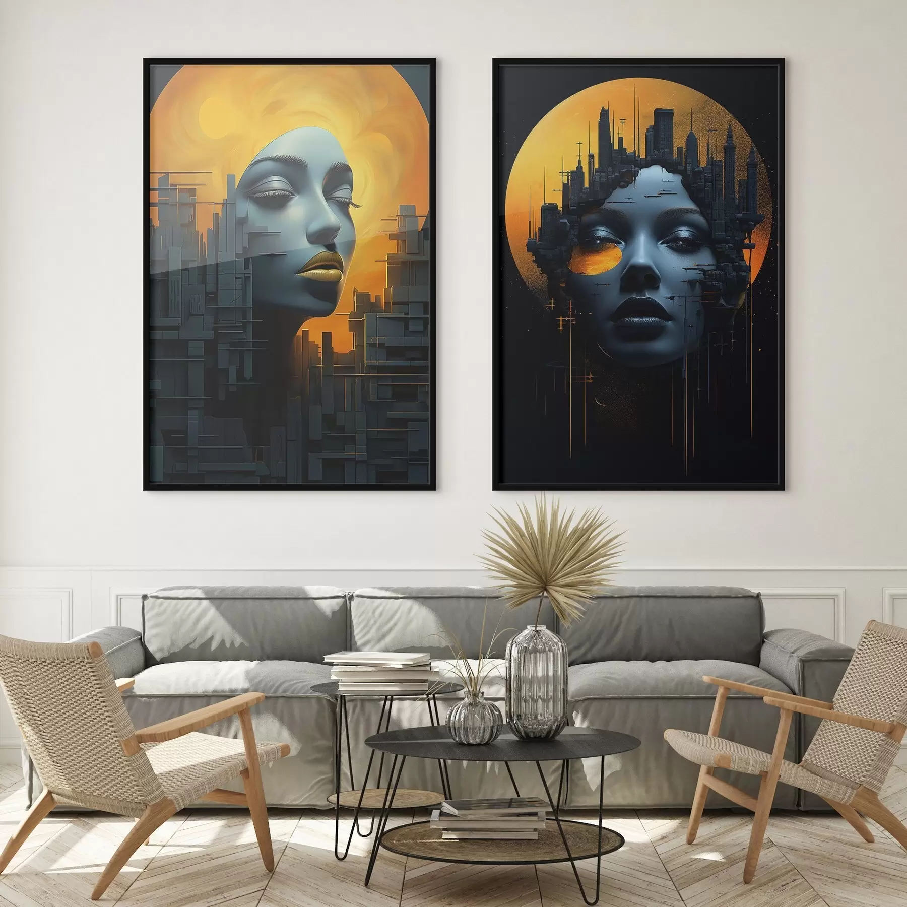 carta da parati Ritratto di una ragazza su uno sfondo astratto di città nr. d00618