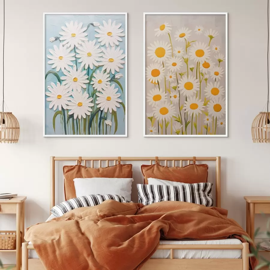 carta da parati Freschezza primaverile: dittico con margherite voluminose in stile impasto nr. d00633