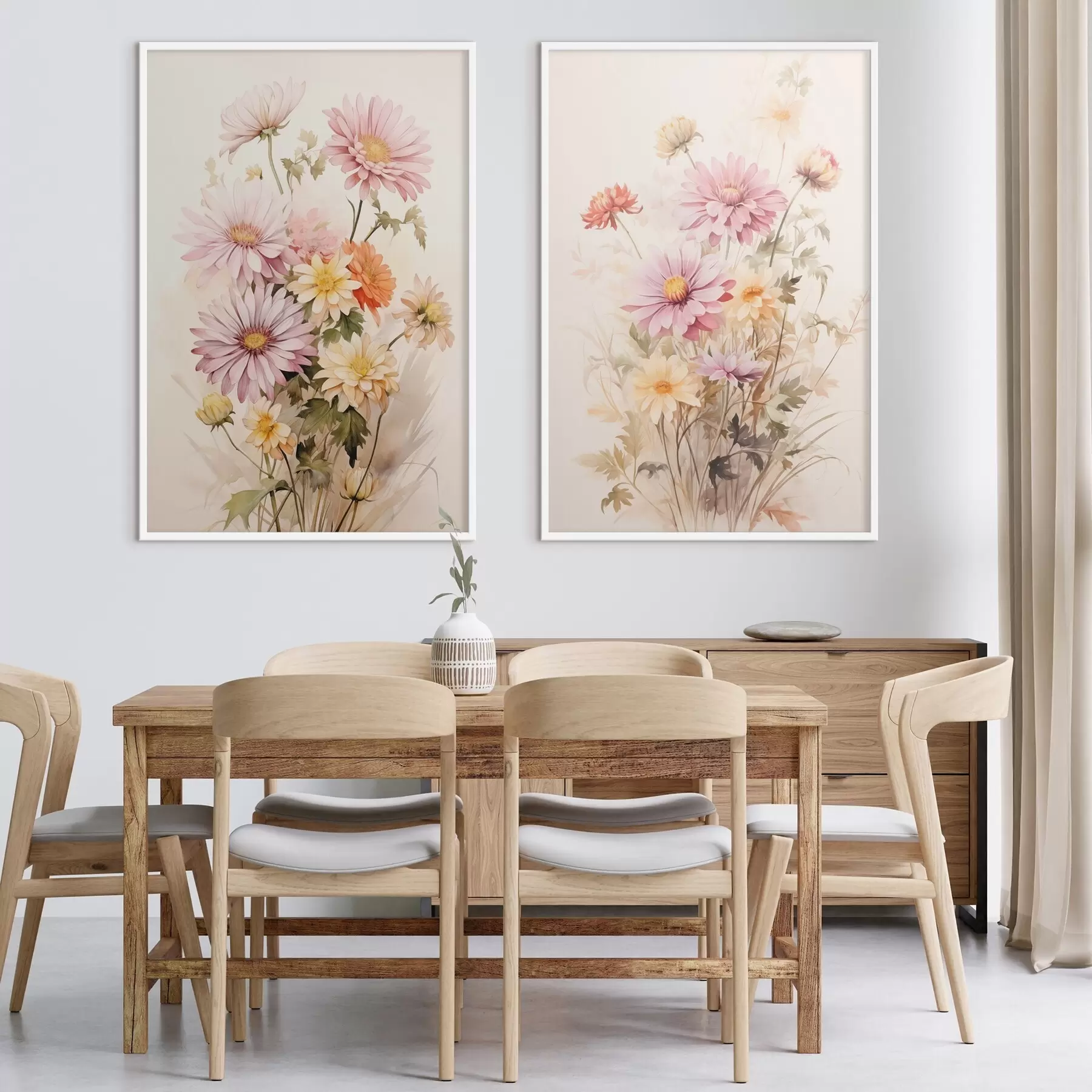 carta da parati Un bouquet di fiori colorati, stile acquerello morbido, su uno sfondo chiaro, illustrazione botanica nr. d00649