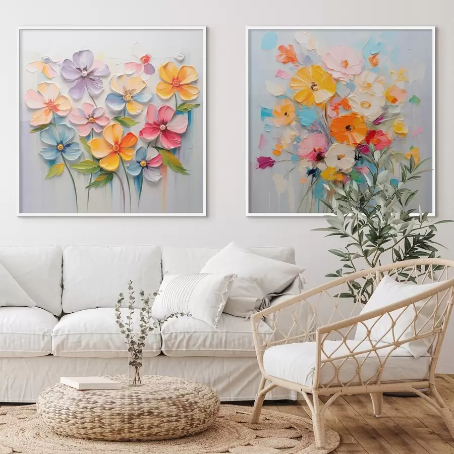 carta da parati Composizioni astratte di fiori luminosi realizzate con la tecnica dell'impasto nr. d00662