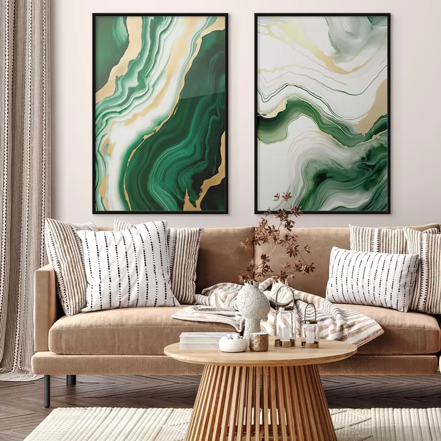 carta da parati Texture di marmo verde e bianco con venature giallo-arancio nr. d00688