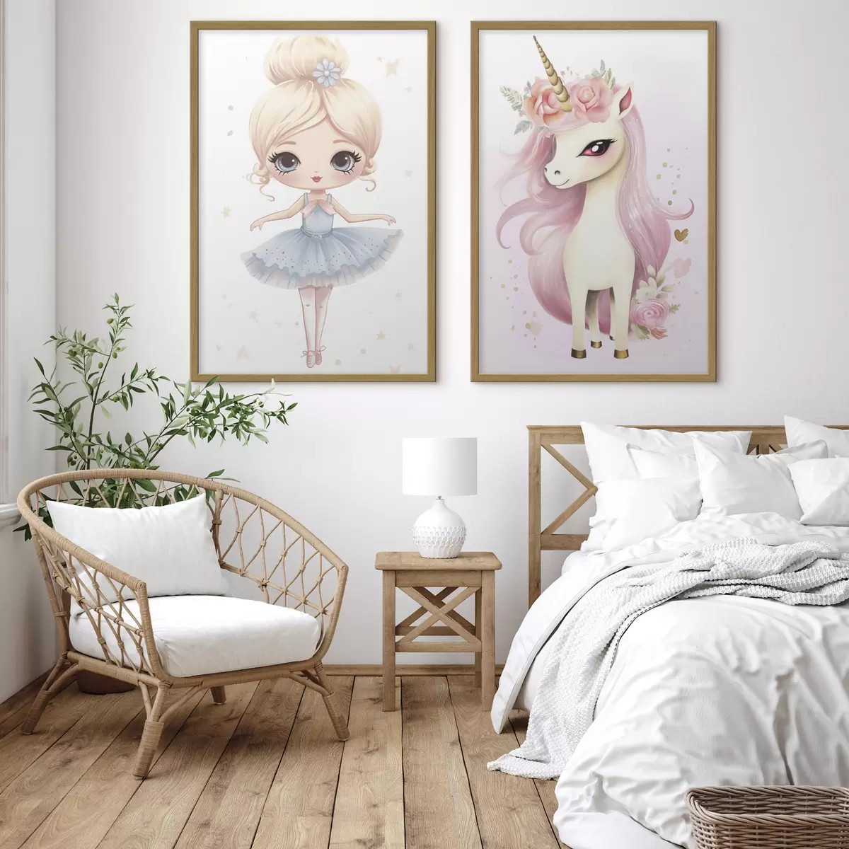 Poster Bambola ballerina in abito blu e unicorno con criniera rosa d00692