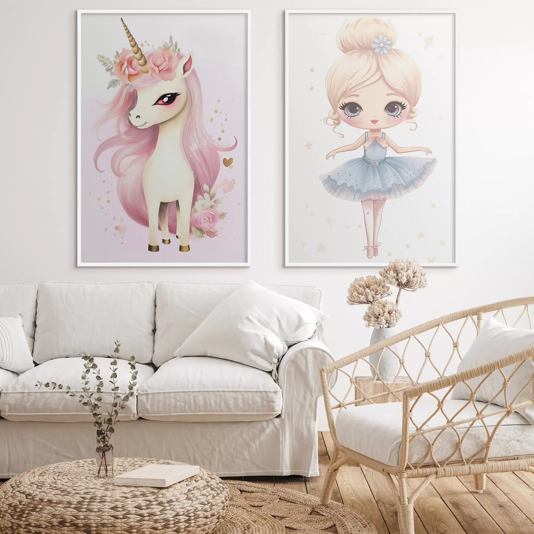 carta da parati Bambola ballerina in abito blu e unicorno con criniera rosa nr. d00692