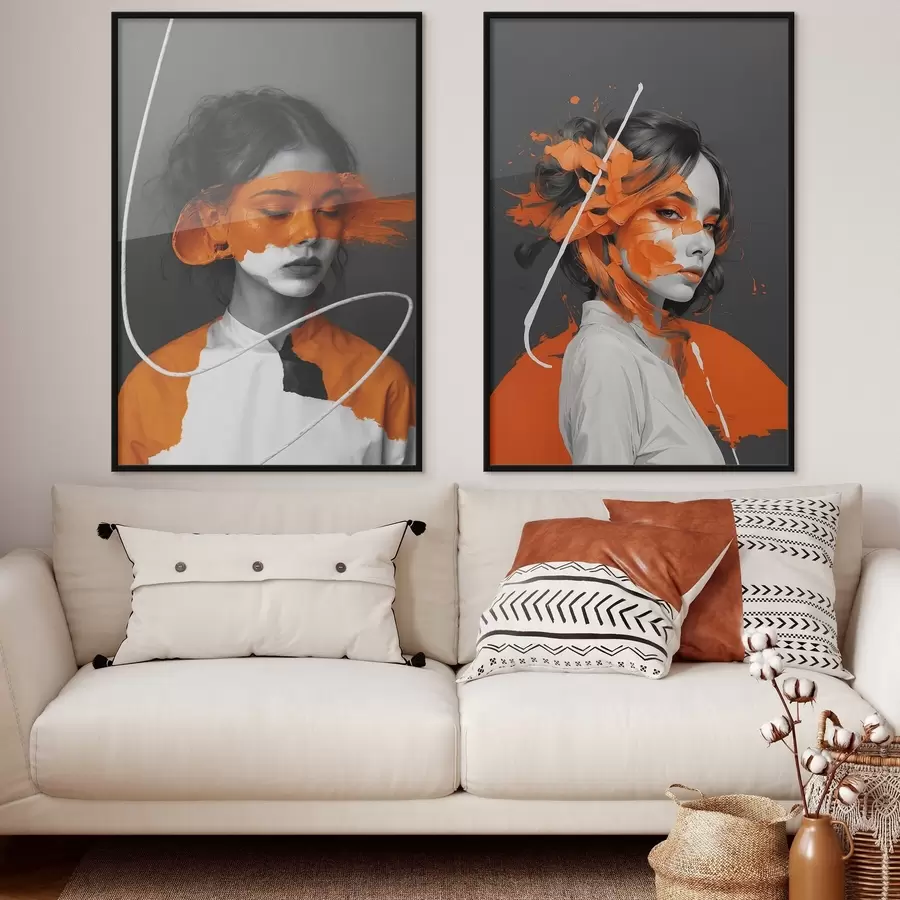 carta da parati Ritratti di ragazze con pennellate astratte di colore arancione nr. d00693