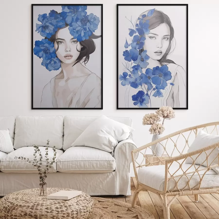 carta da parati Ritratto di ragazza con fiori blu nr. d00721