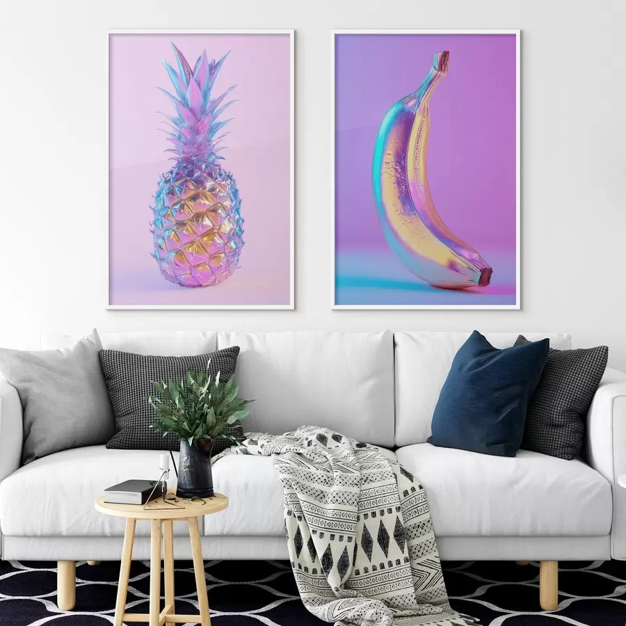 carta da parati ananas e banana luminosi e lucidi in stile pop art nr. d00737
