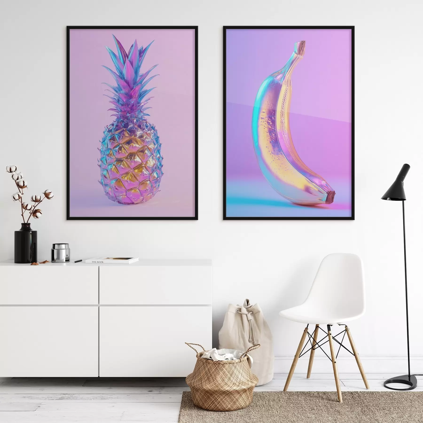 carta da parati ananas e banana luminosi e lucidi in stile pop art nr. d00737