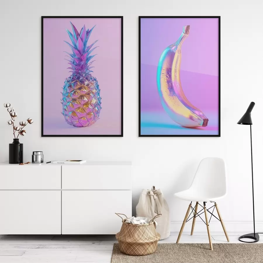 carta da parati ananas e banana luminosi e lucidi in stile pop art nr. d00737