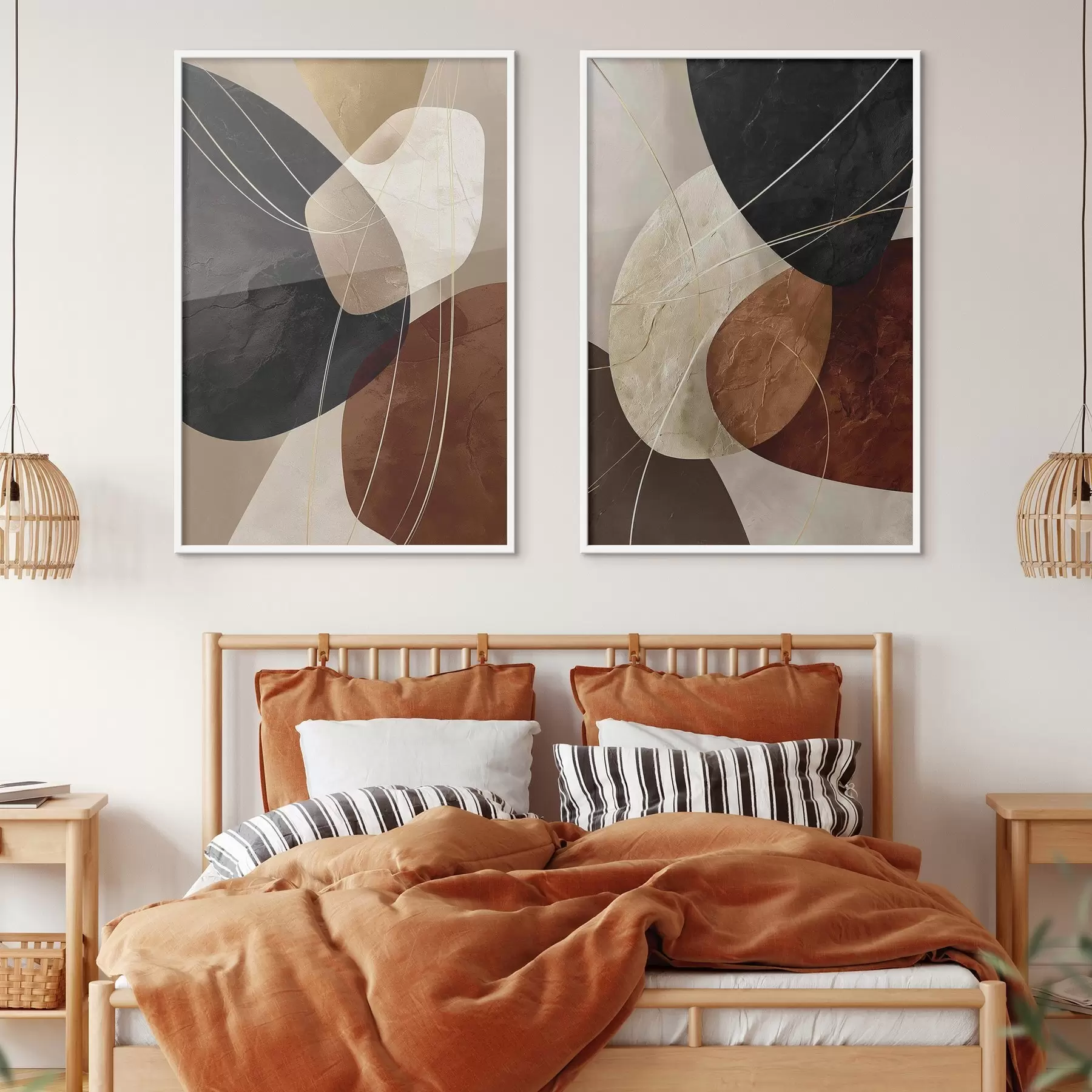 carta da parati Ovali geometrici in una palette dai toni caldi con linee gialle nr. d00763