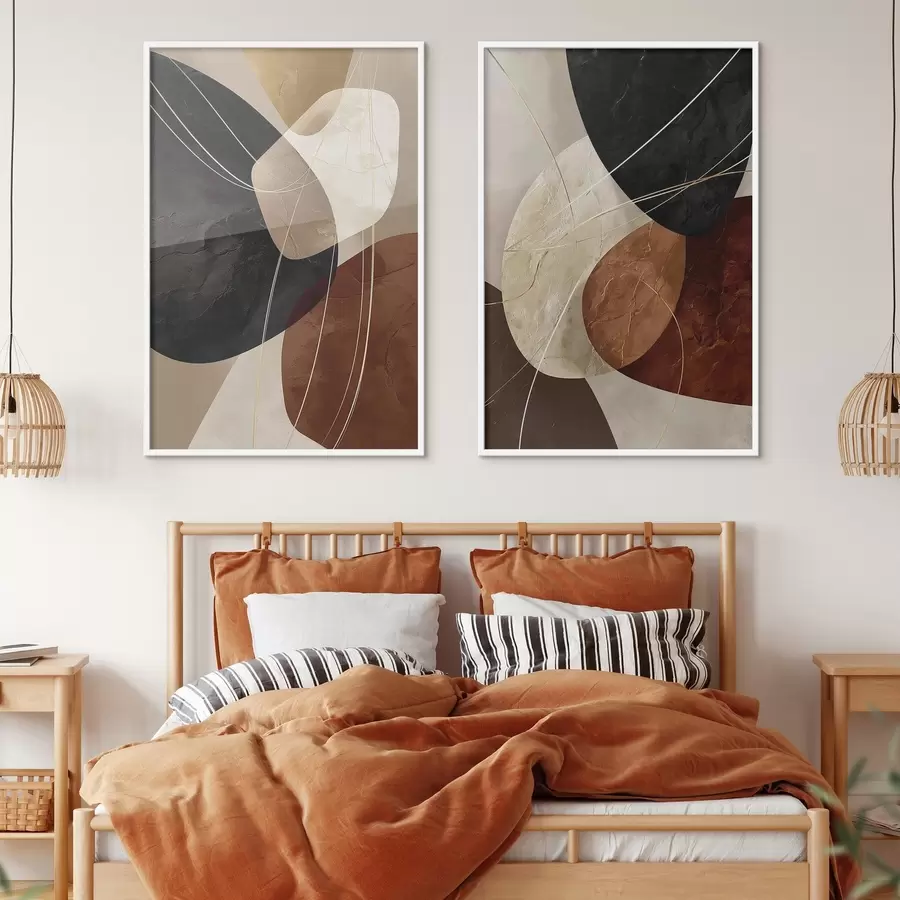 carta da parati Ovali geometrici in una palette dai toni caldi con linee gialle nr. d00763