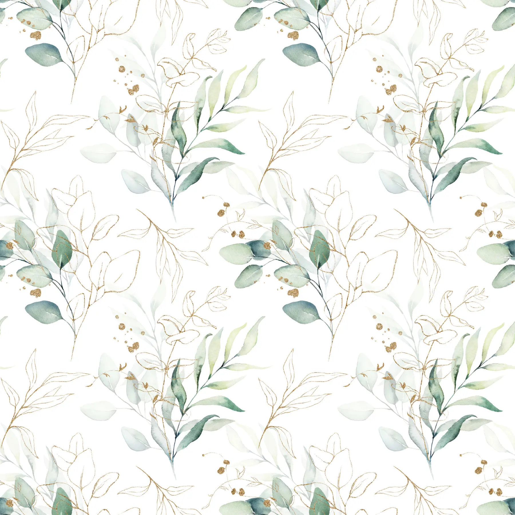 carta da parati Foglie verdi in stile acquerello nr. u71464