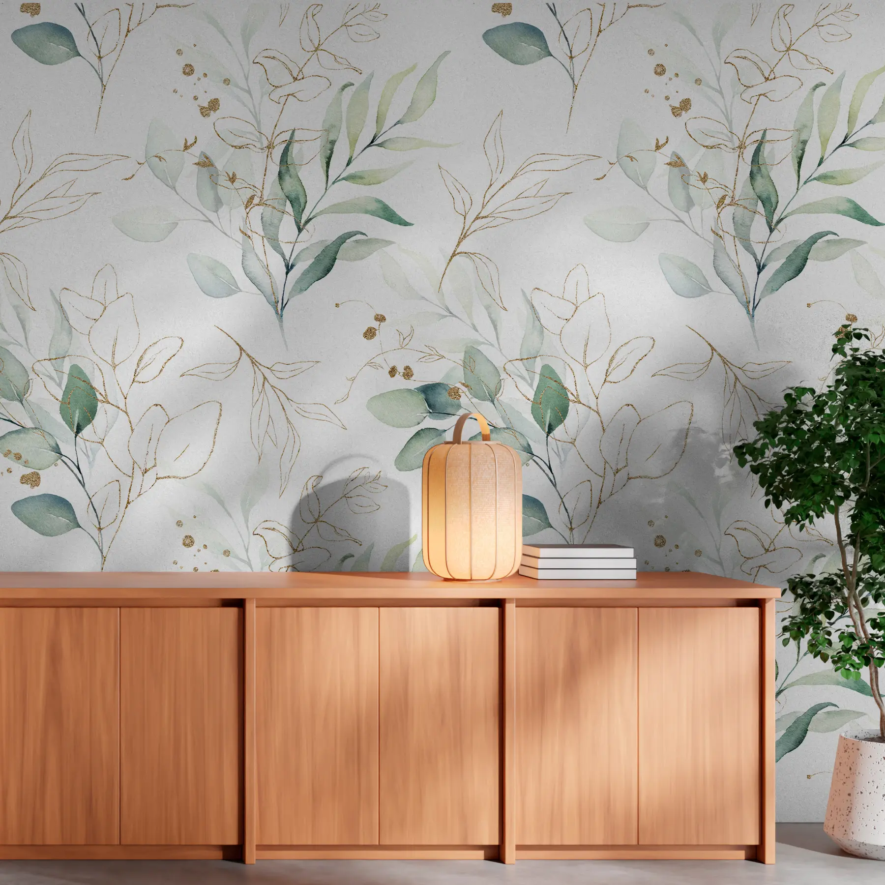 carta da parati Foglie verdi in stile acquerello nr. u71464