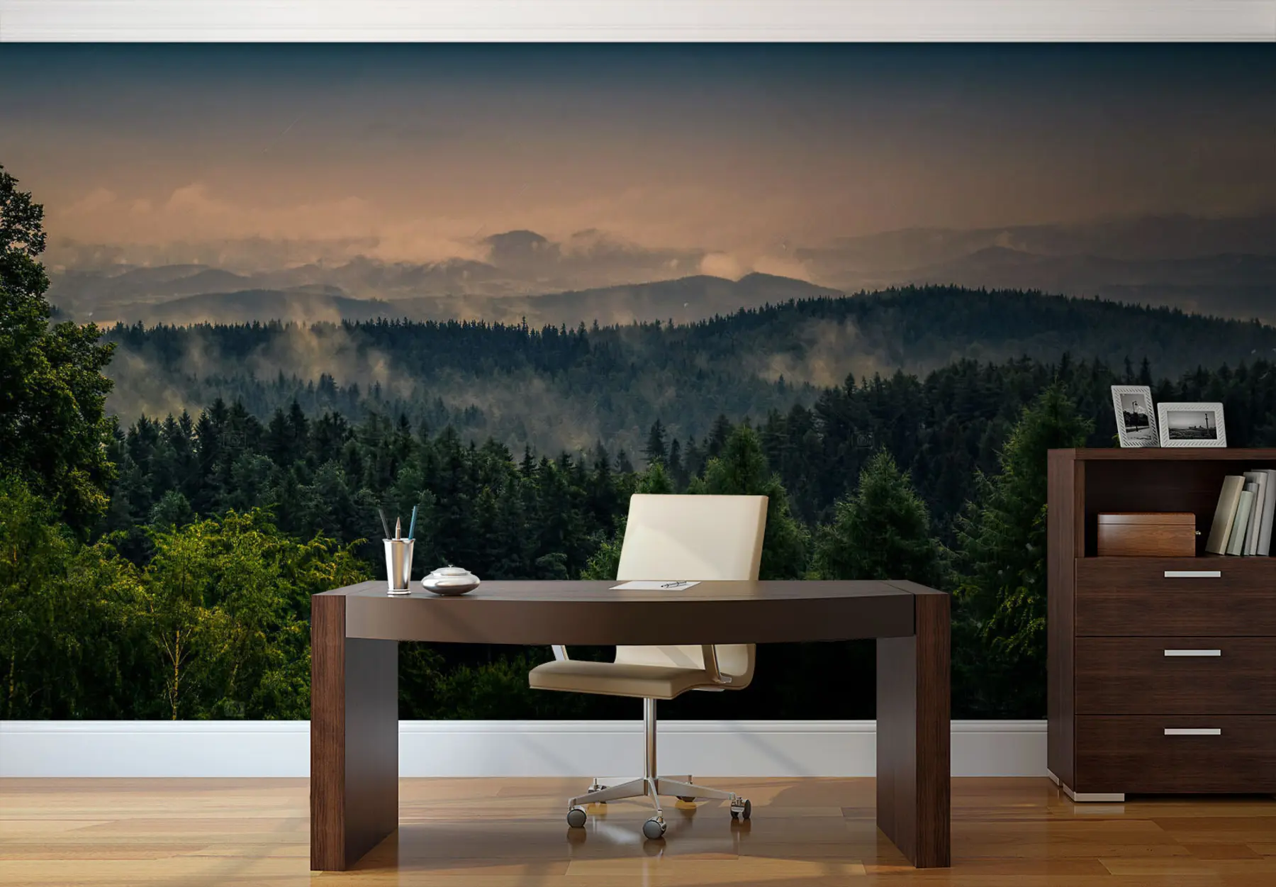 Carta da parati Foresta Nebbiosa Alberi di alberi nella nebbia n. u72174