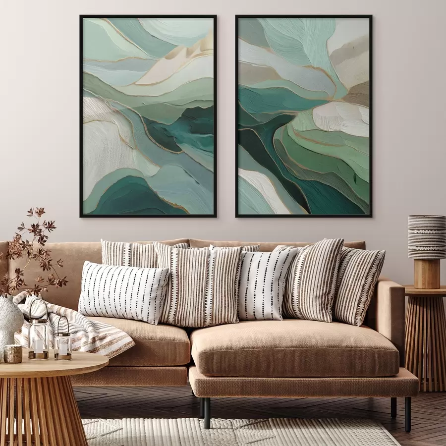 carta da parati Astrattismo a strati color smeraldo con contorno giallo nr. d00766