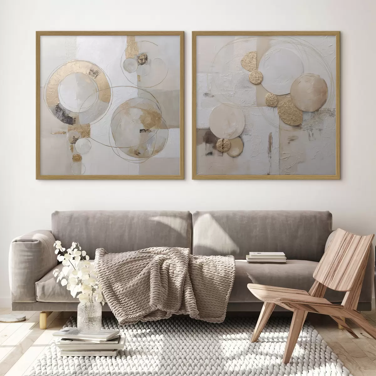 Poster Dipinto materico con forme beige e bianche d00741