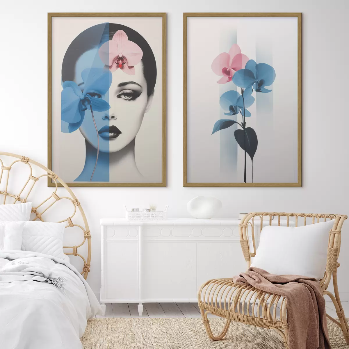 Poster Ritratto astratto di una donna con orchidee d00818