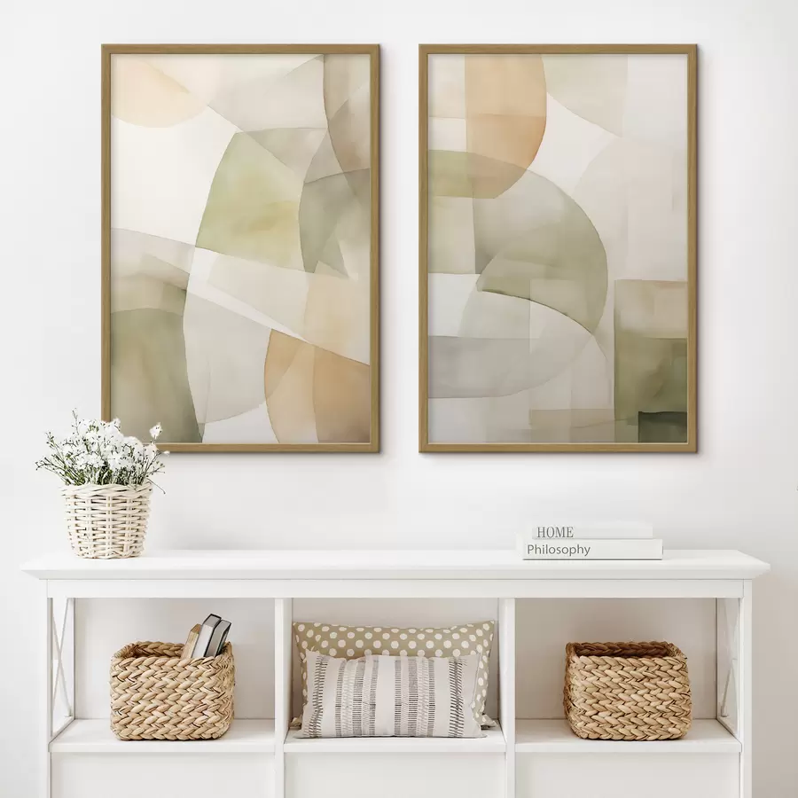 carta da parati Forme geometriche astratte con texture acquerellata nei toni del verde, marrone e beige nr. d00820
