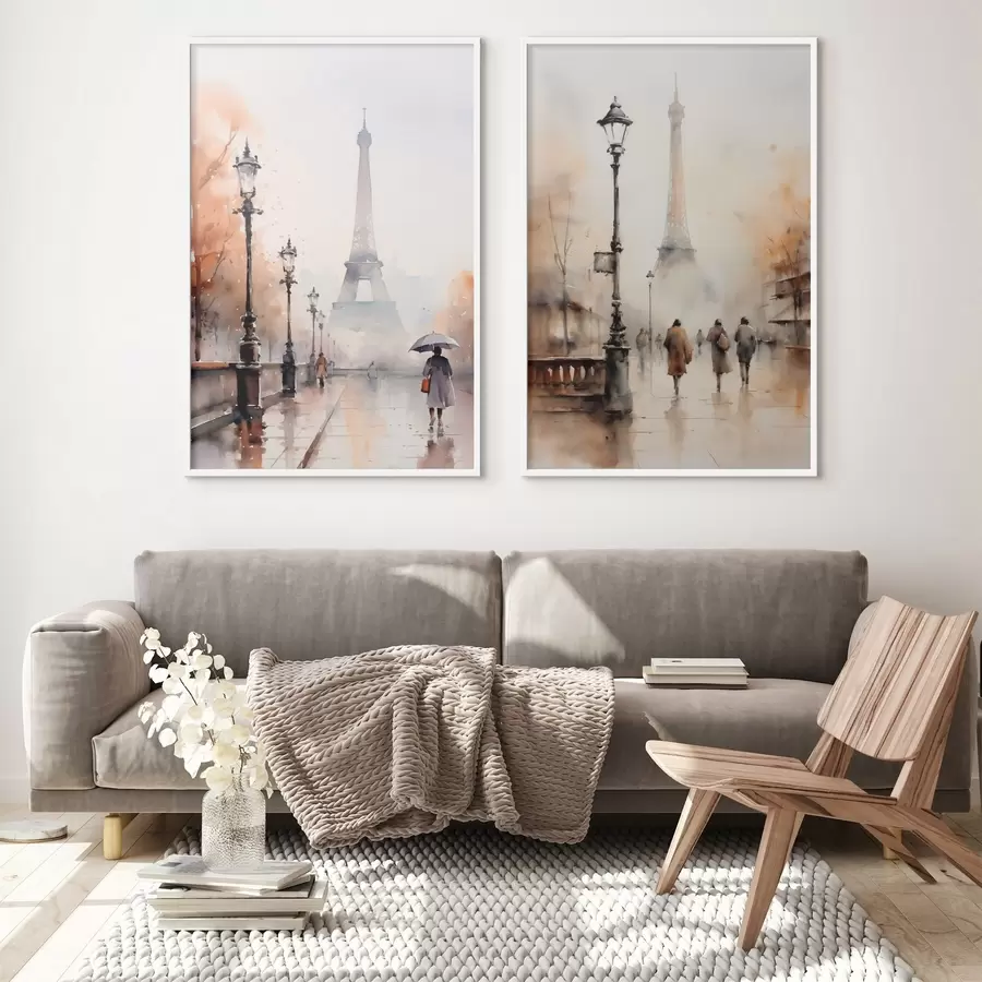 carta da parati Una piovosa giornata autunnale a Parigi con la Torre Eiffel sullo sfondo e lampioni vintage nr. d00821