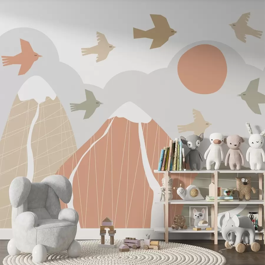 carta da parati Montagne e uccelli scandinavi nr. w05166