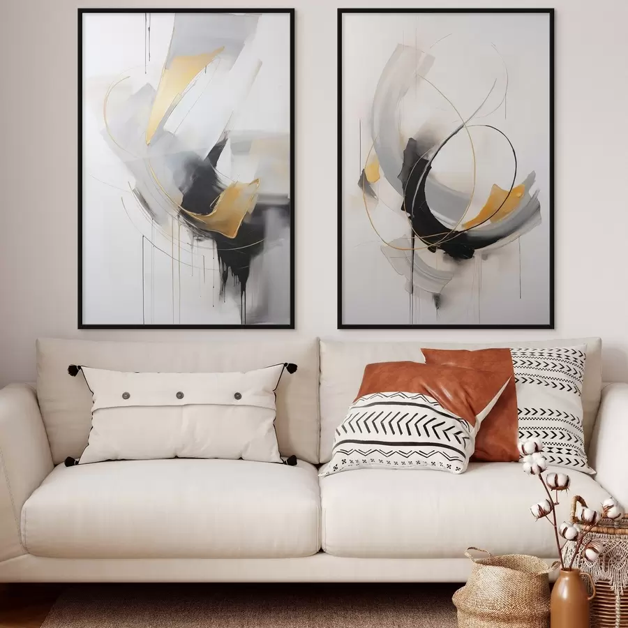 carta da parati Pittura astratta con pennellate gialle, nere e bianche, linee dinamiche nr. d01125