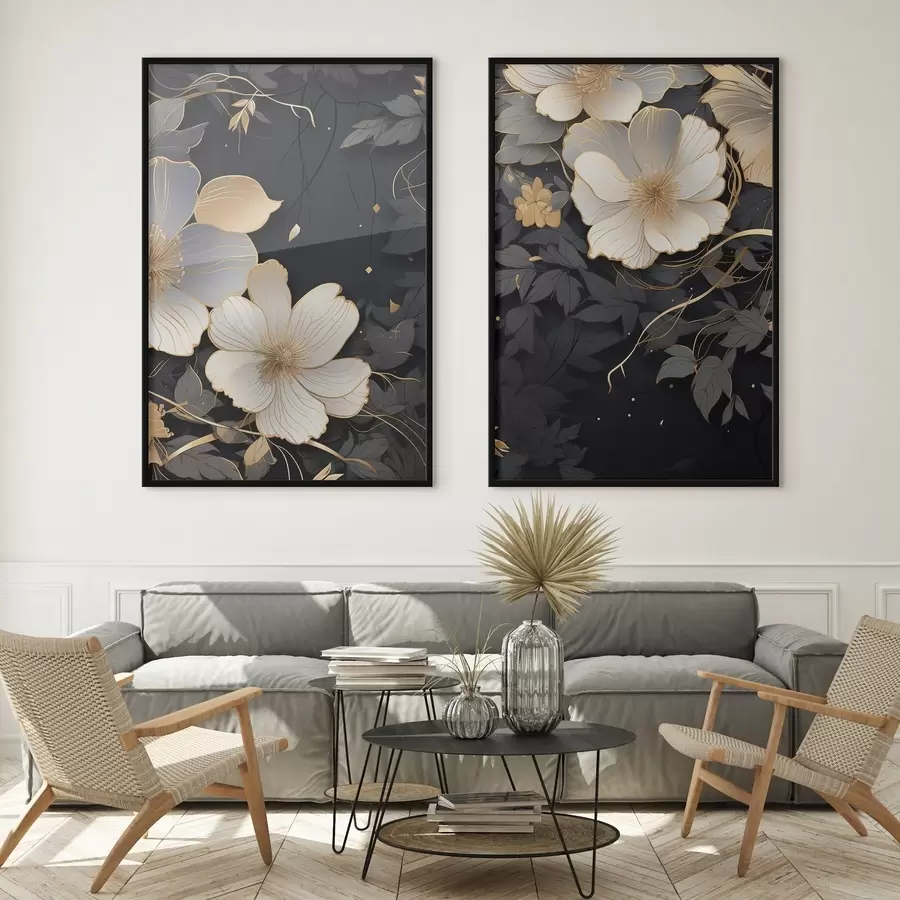 carta da parati Grandi fiori astratti su sfondo scuro nr. d01066