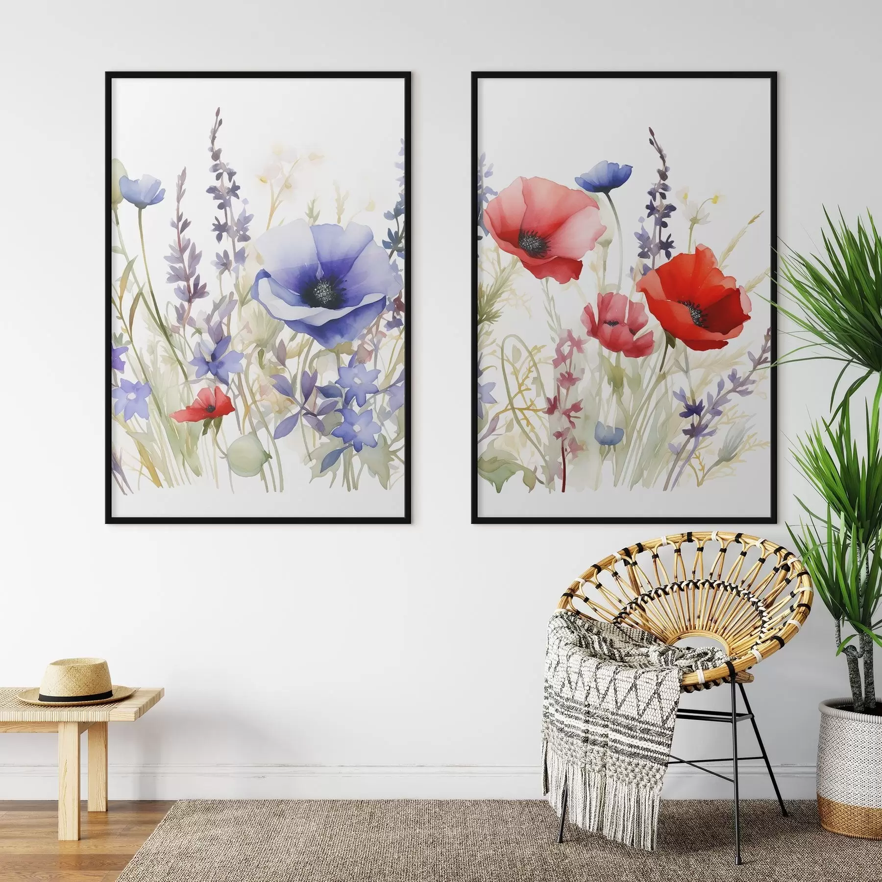 carta da parati Papaveri in un campo, effetto acquerello nr. d01067