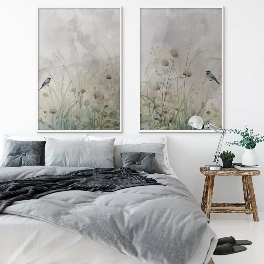 carta da parati Uccelli su uno sfondo di fiori selvatici nr. d01068