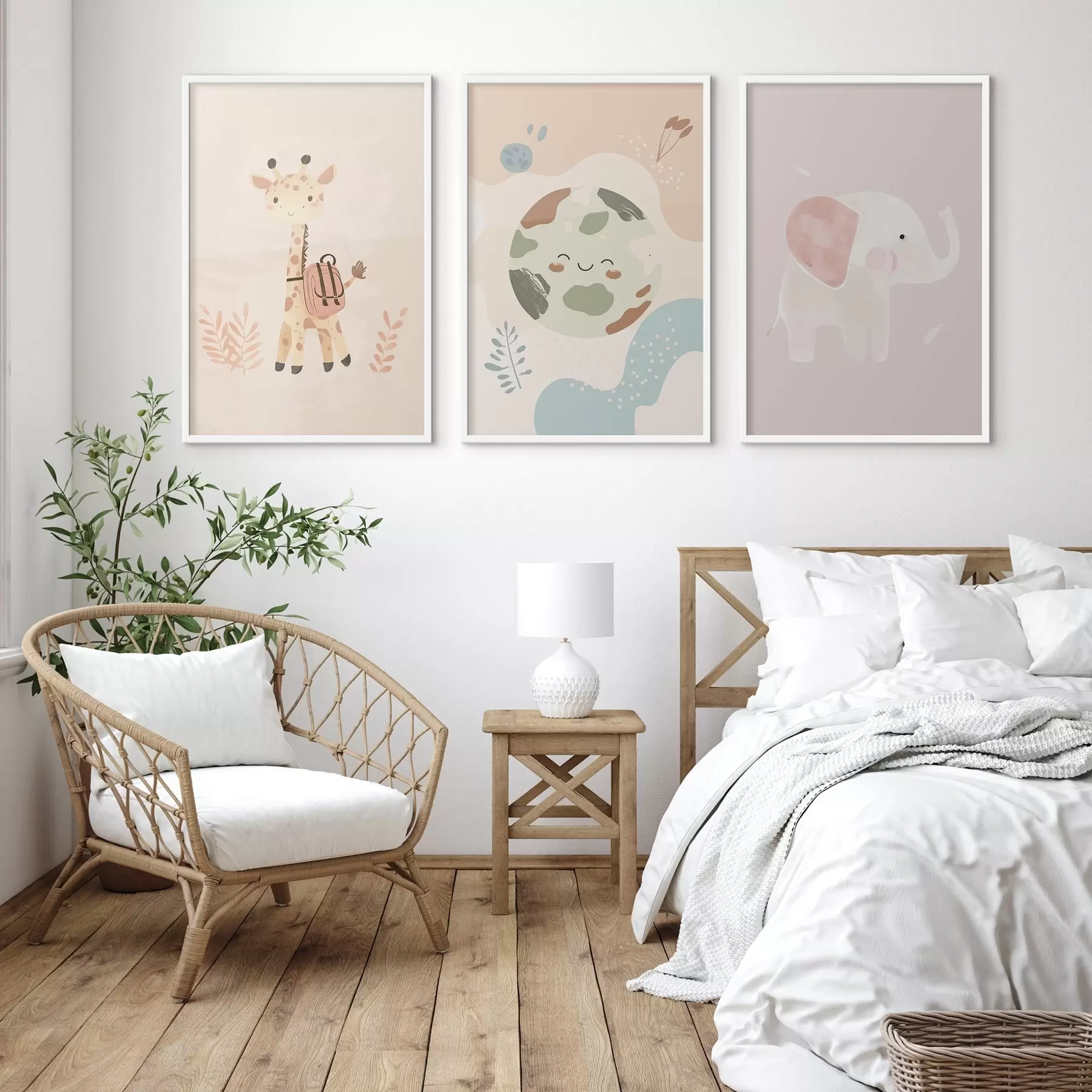 carta da parati Terra, giraffa ed elefante nr. d01135