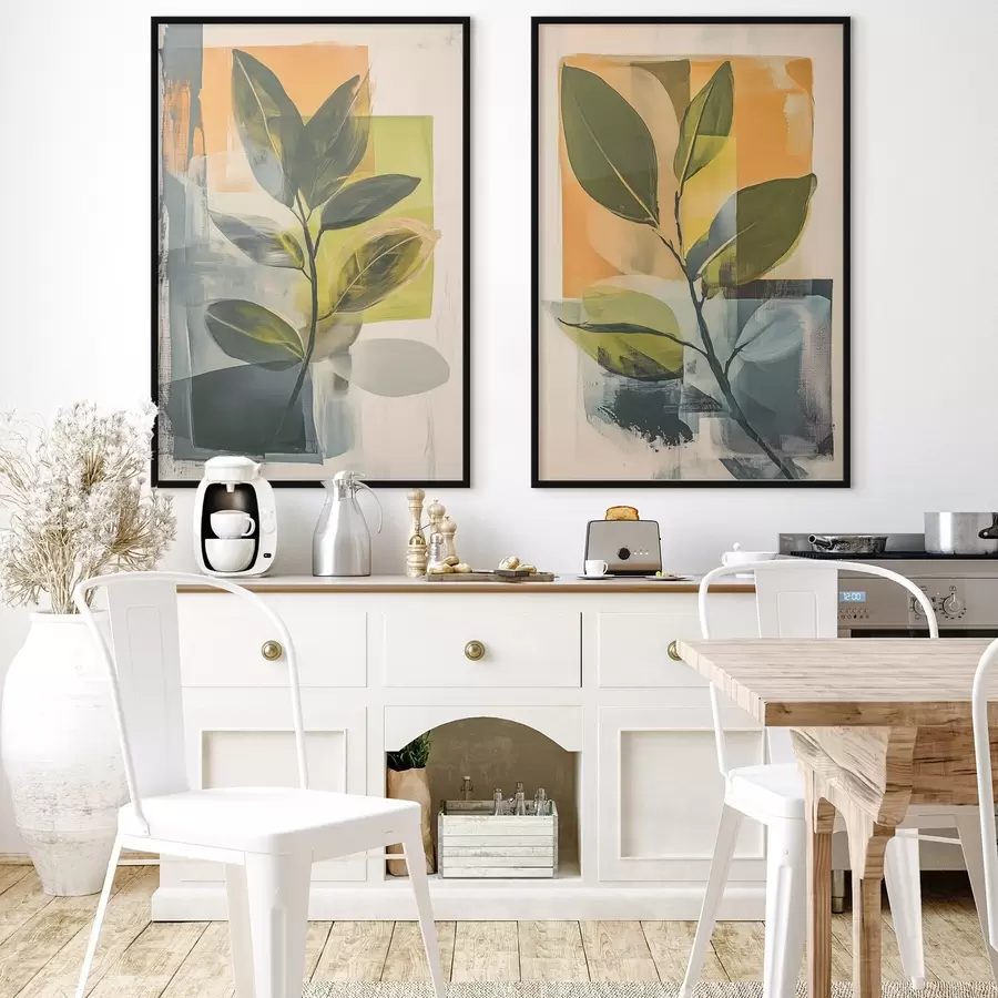 carta da parati Rami con foglie su sfondo astratto nr. d01132