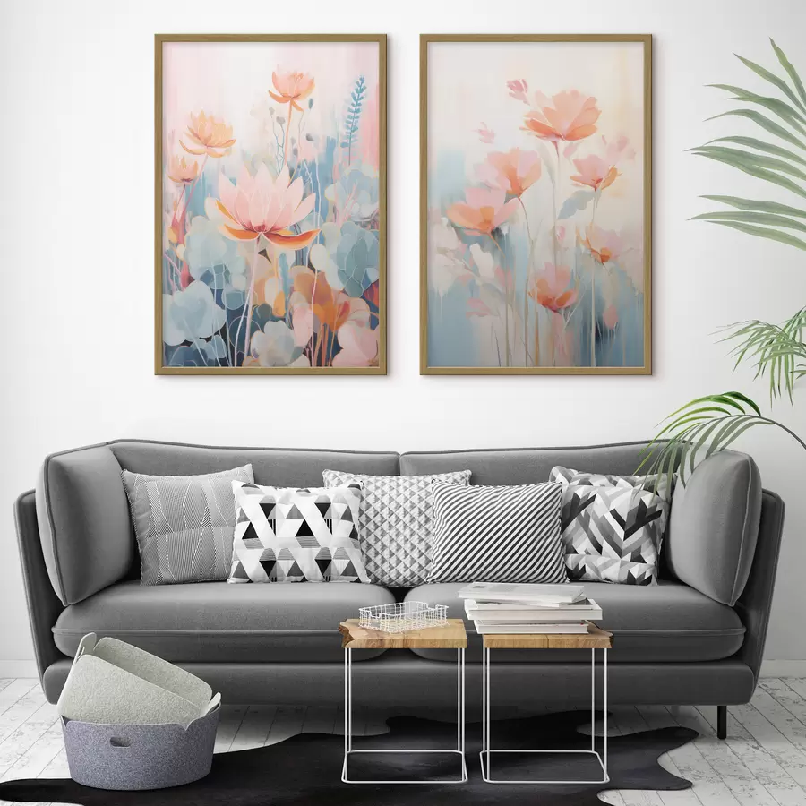 carta da parati Armonia acquerellata di fiori in una tavolozza rosa e blu nr. d01084