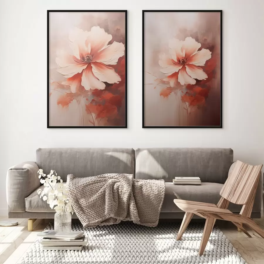 carta da parati Composizione floreale: petali bianchi e crema, accenti corallo e un morbido sfondo nebbioso nr. d01088