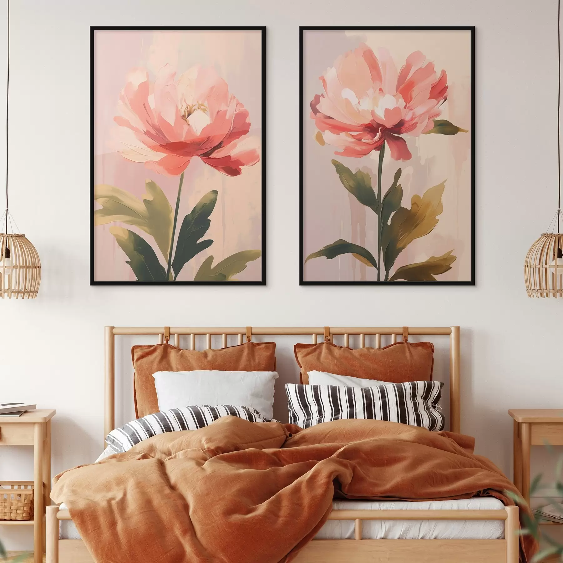 carta da parati Peonie pastello su steli alti in calde tonalità rosa nr. d01093