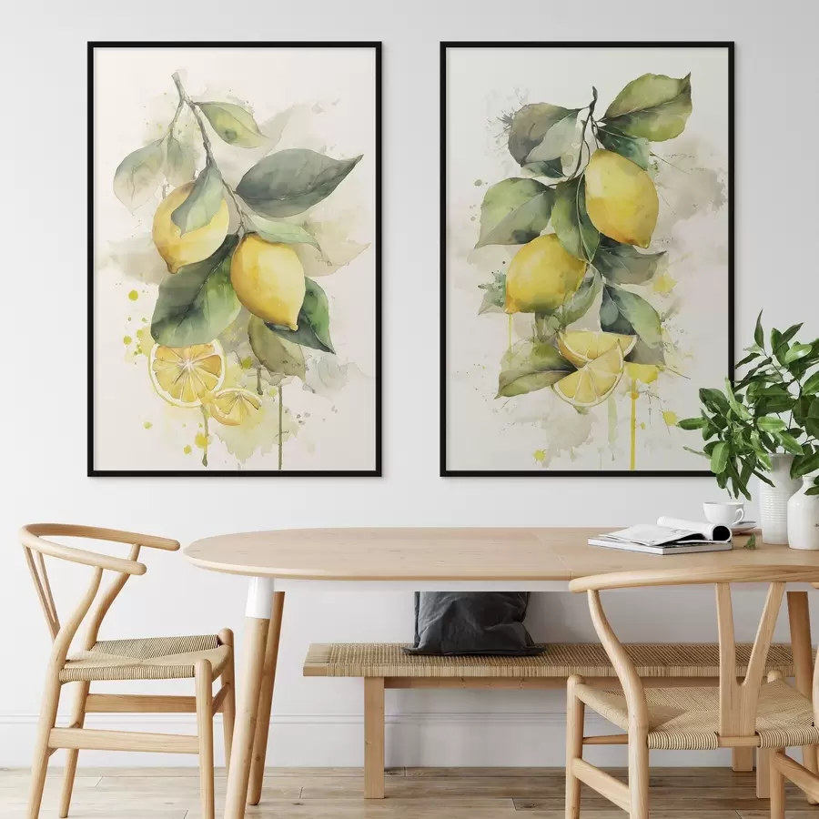 carta da parati ramo in stile acquerello con limoni nr. d01172