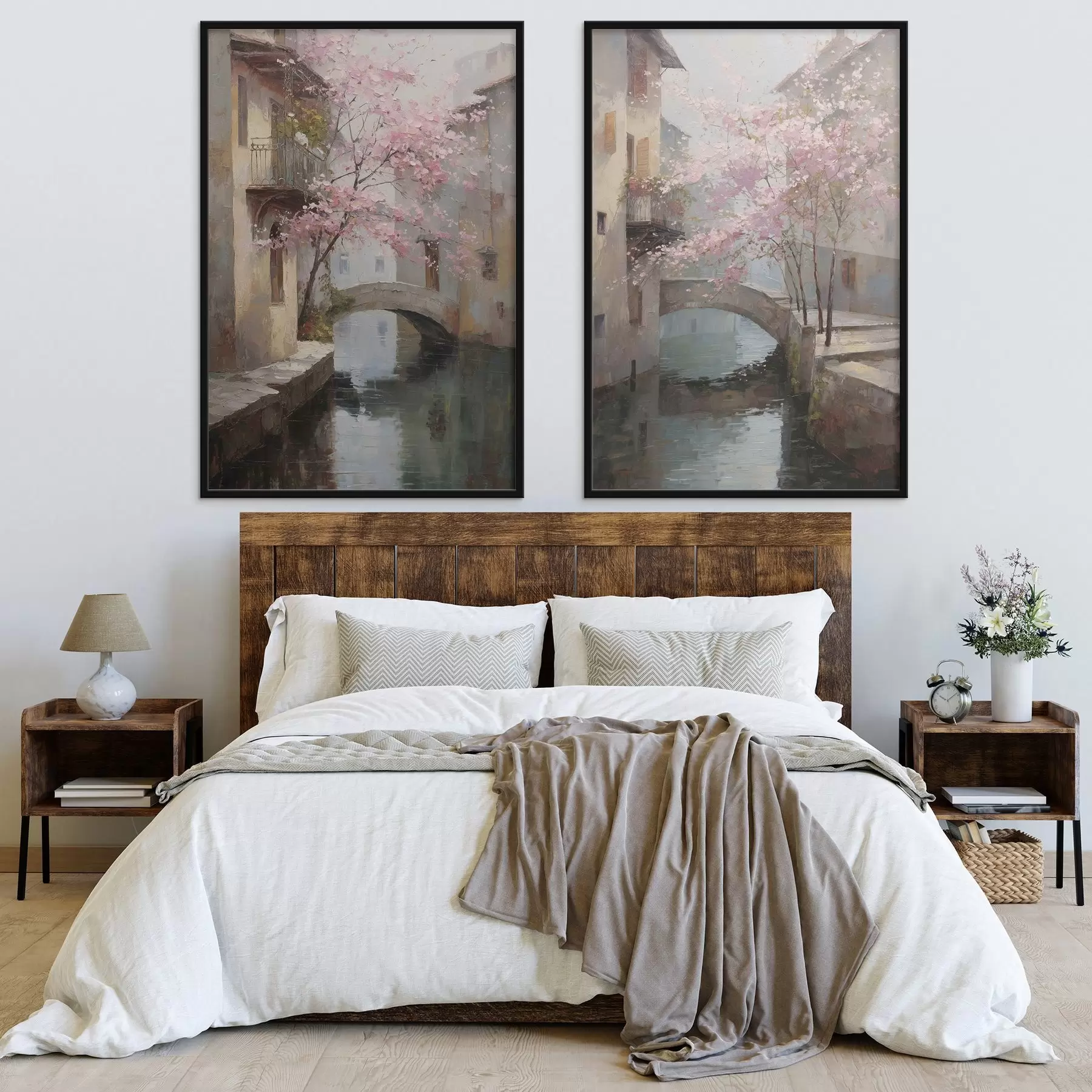 carta da parati romantico paesaggio urbano con un albero in fiore nello stile della pittura a olio nr. d01173