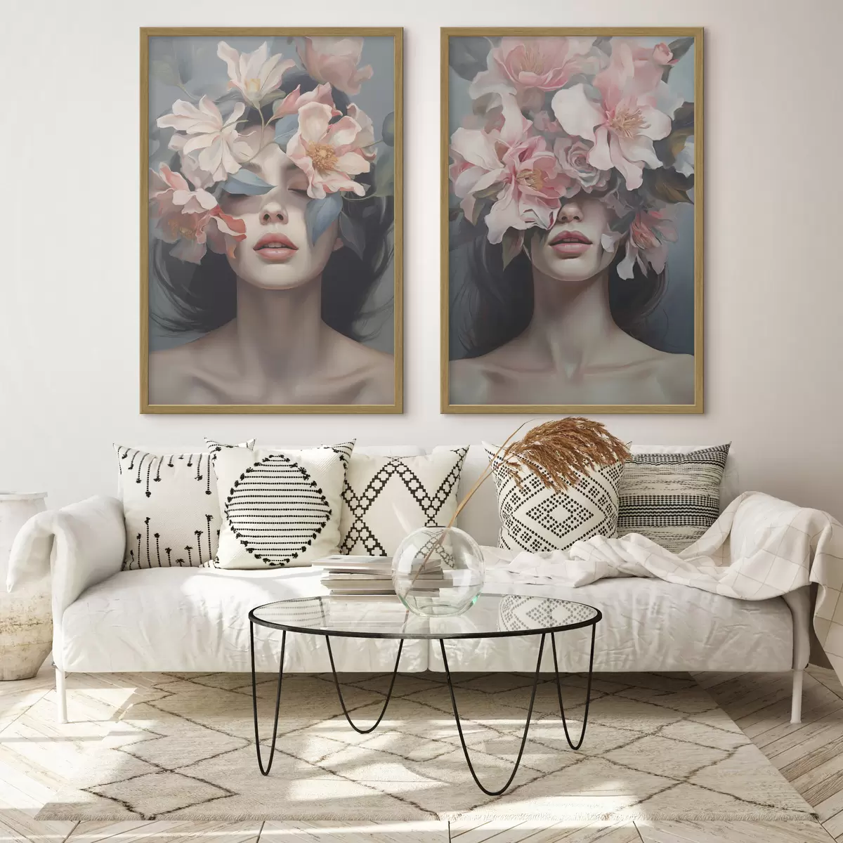 Poster Ritratto femminile astratto con fiori d01221