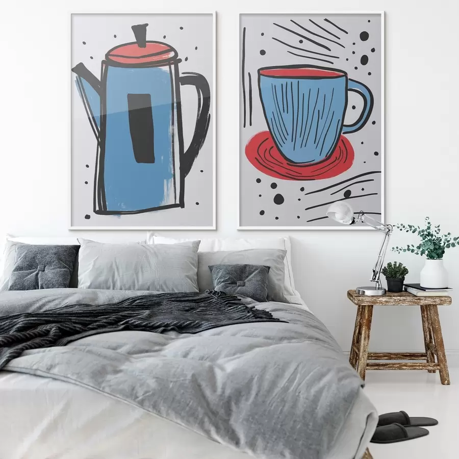 carta da parati Caffettiera e tazza imitazione di un disegno primitivo nr. d01225