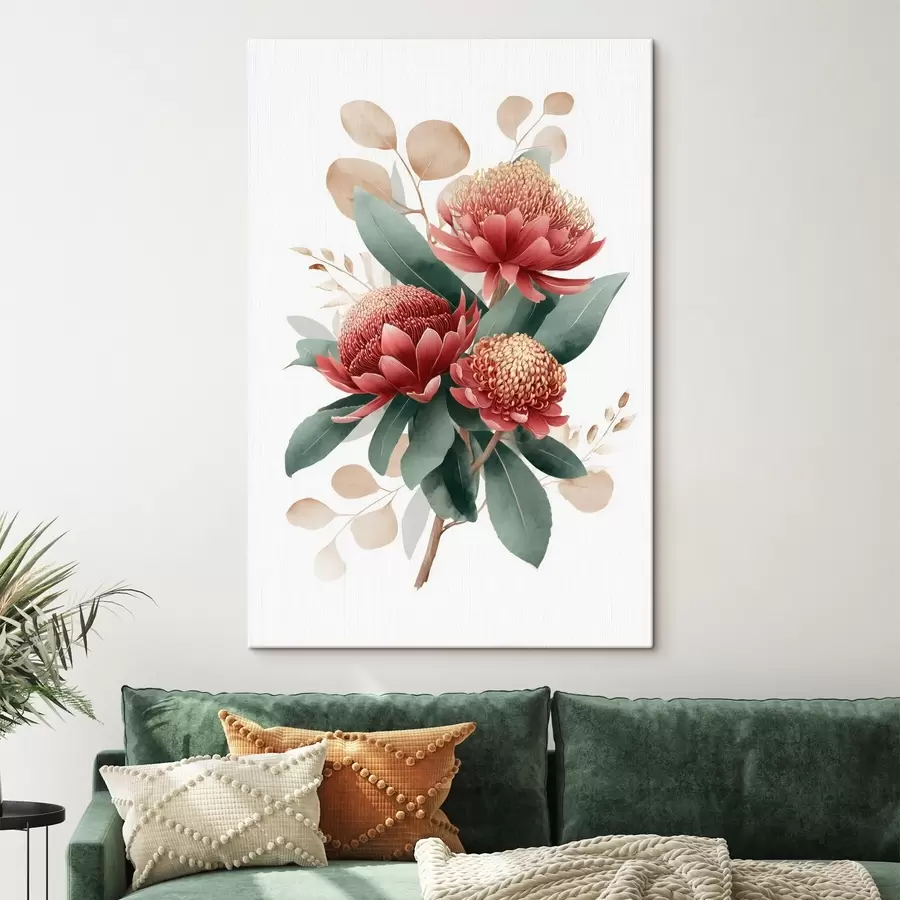 carta da parati Bouquet espressivo di protee e fogliame decorativo in stile illustrazione artistica moderna nr. s46954