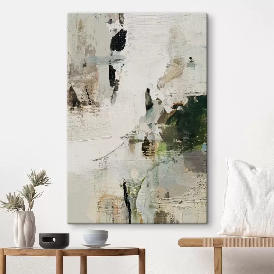 carta da parati Composizione astratta in tonalità pastello con accenti verde scuro in stile pittura a olio nr. s46960