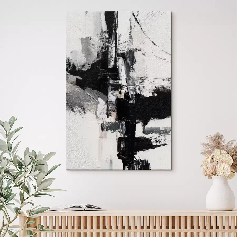 carta da parati Illustrazione strutturata con pennellate contrastanti in nero e grigio in stile pittura a olio nr. s47091