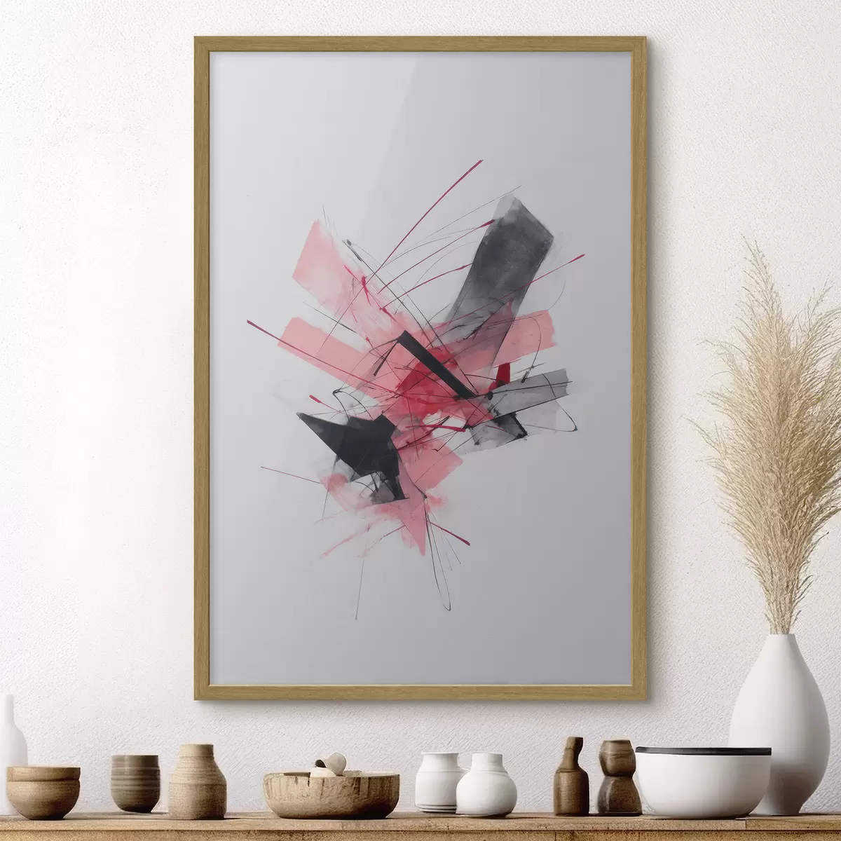 Poster Astratto con elementi geometrici rosa e neri f46950